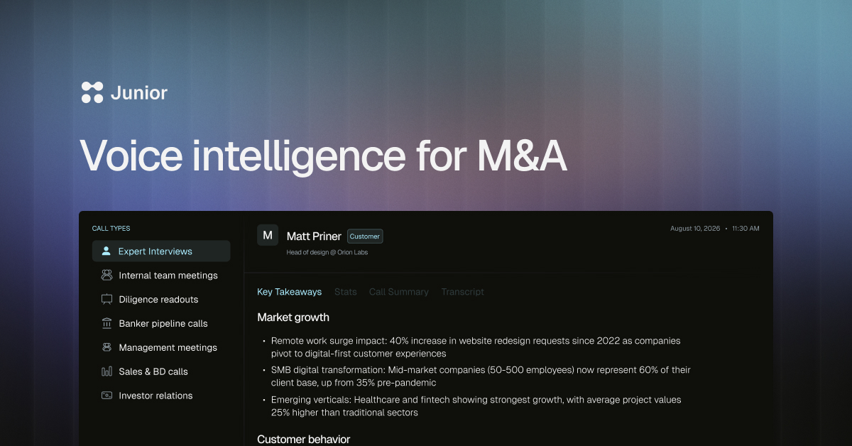 Junior - Voice Intelligence for M&A Teams Transcription Compliance & Knowledge Graphs logo